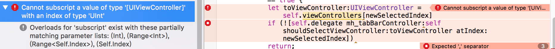 Cannot subscript a value of type UIViewController with an index of type UInt
