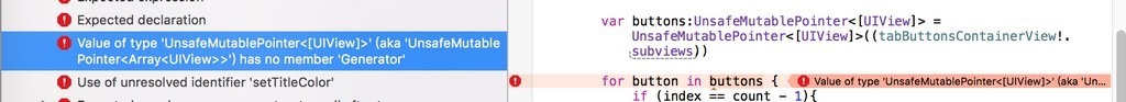 ［基本解决］Swift的for循环中出错：Value of type UnsafeMutablePointer<[UIView]> (aka UnsafeMutablePointer<Array<UIView>>) has no member Generator