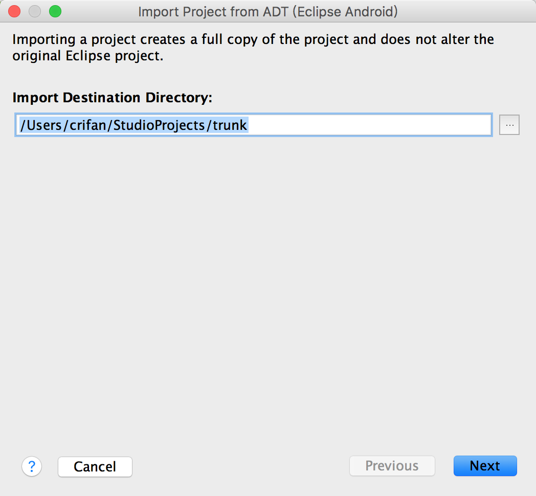 import destination folder