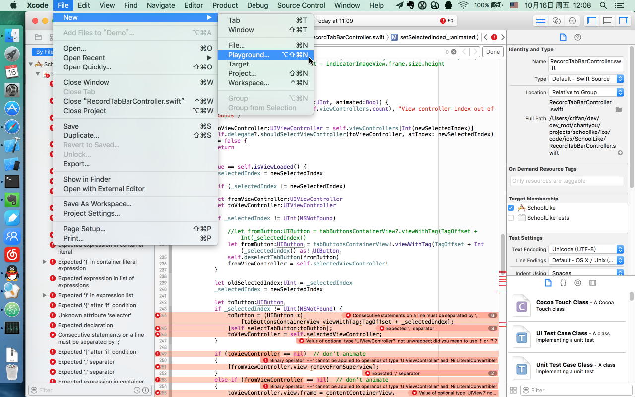 xcode file new playground