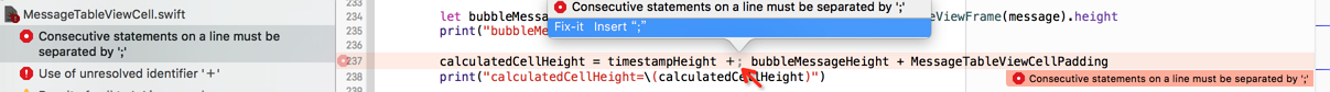 【已解决】swift代码出错：Consecutive statements on a line must be separated by ‘;'