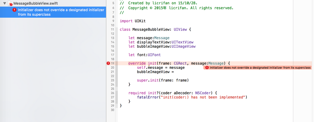 【已解决】swift代码出错：Initializer does not override a designated initializer from its superclass