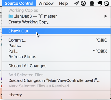 xcode source control check out