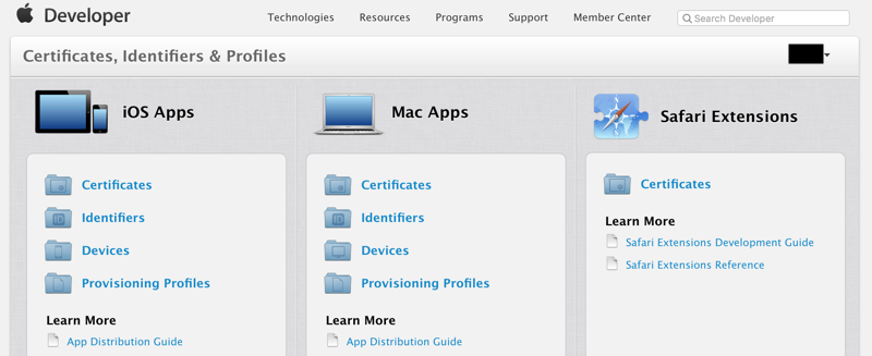 Certificates identifiers profiles for account