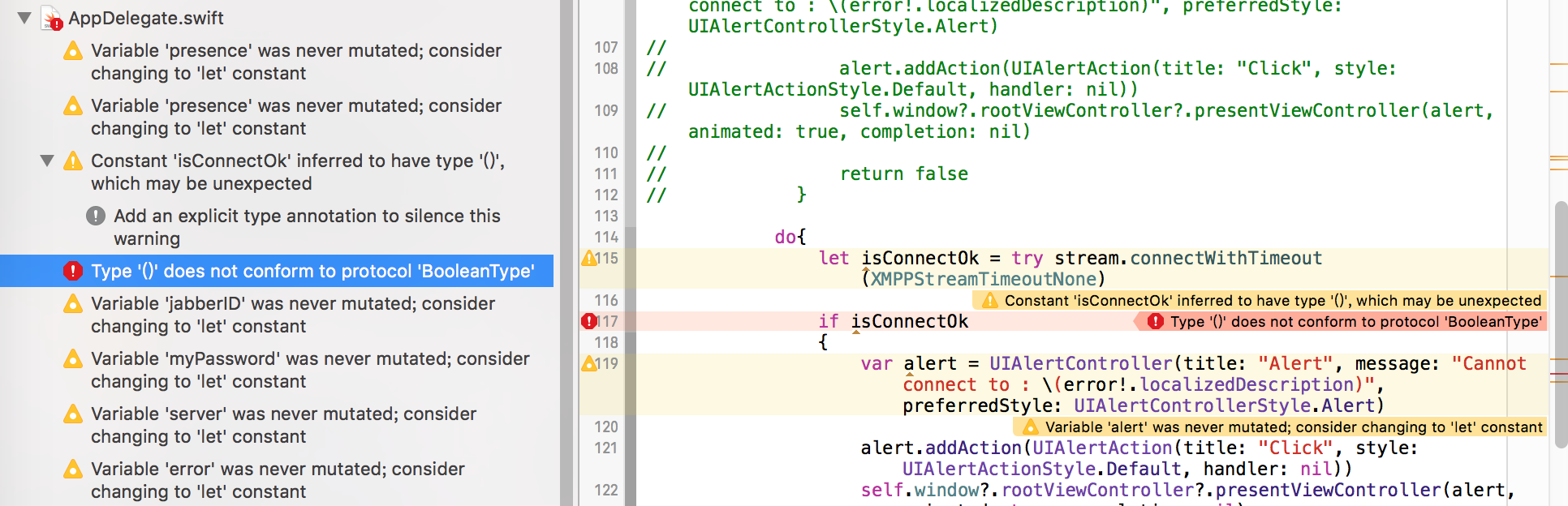 ［已解决］swift Type () does not conform to protocol BooleanType