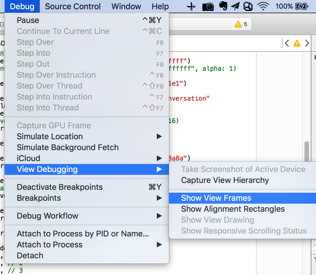 Xcode Debug View Debugging Show View Frames