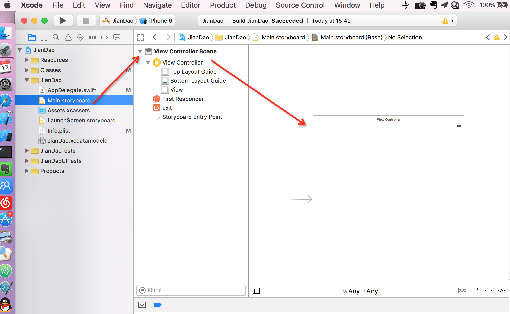 detail of main storyboard xcode