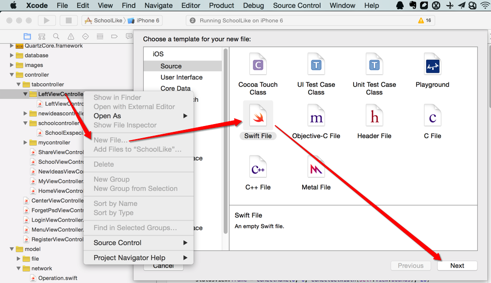 new file then next xcode