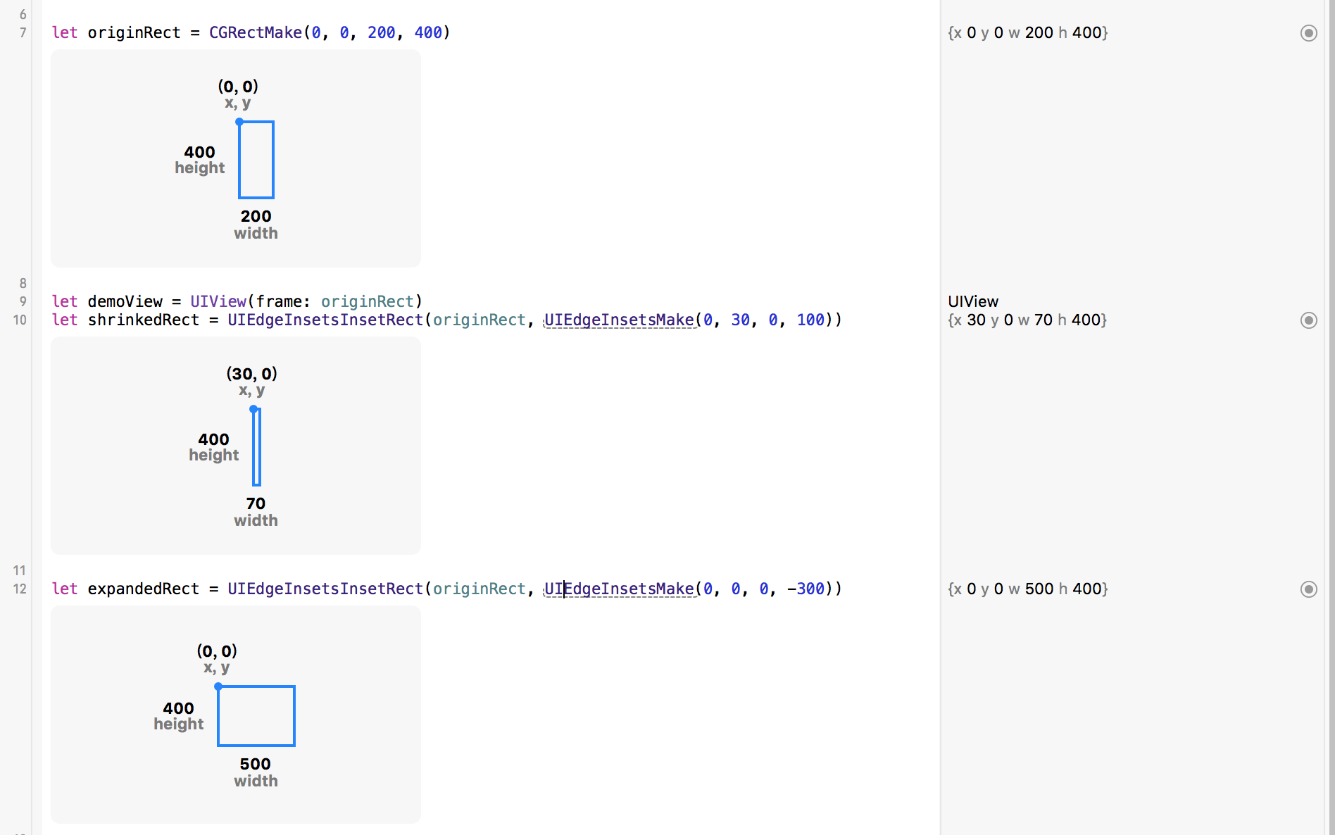 ［整理］swift中UIEdgeInsetsInsetRect的效果：可以缩放矩形frame