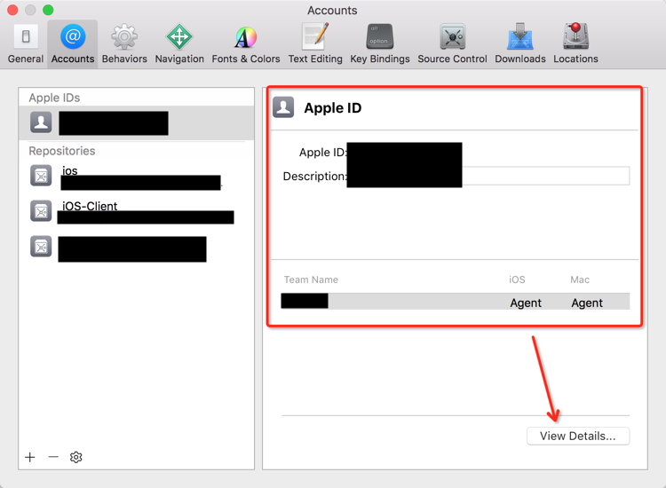 xcode accounts app ids view details