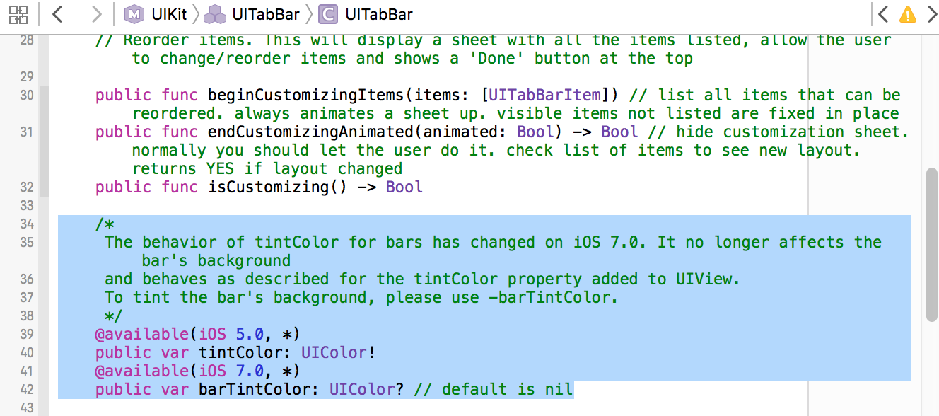 xcode note for uibar tintcolor