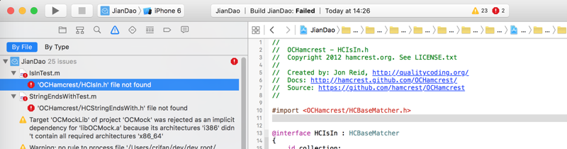 ［已解决］Xcode中导入SwiftXMPP后编译出错：XMPPFramework/Vendor/facebook-ios-sdk/vendor/OCHamcrest/Source/Tests/Collection/IsInTest.m:12:9: 'OCHamcrest/HCIsIn.h' file not found