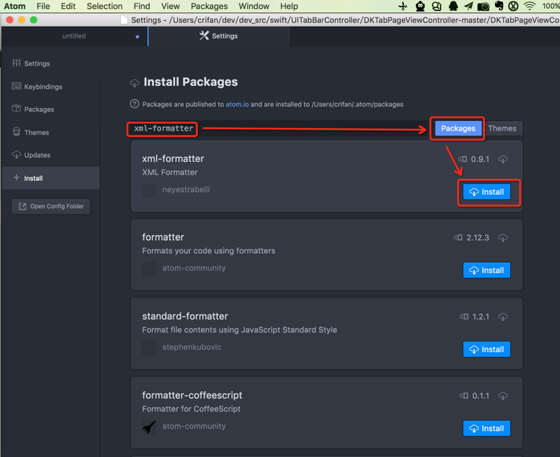 click install xml-formatter packages