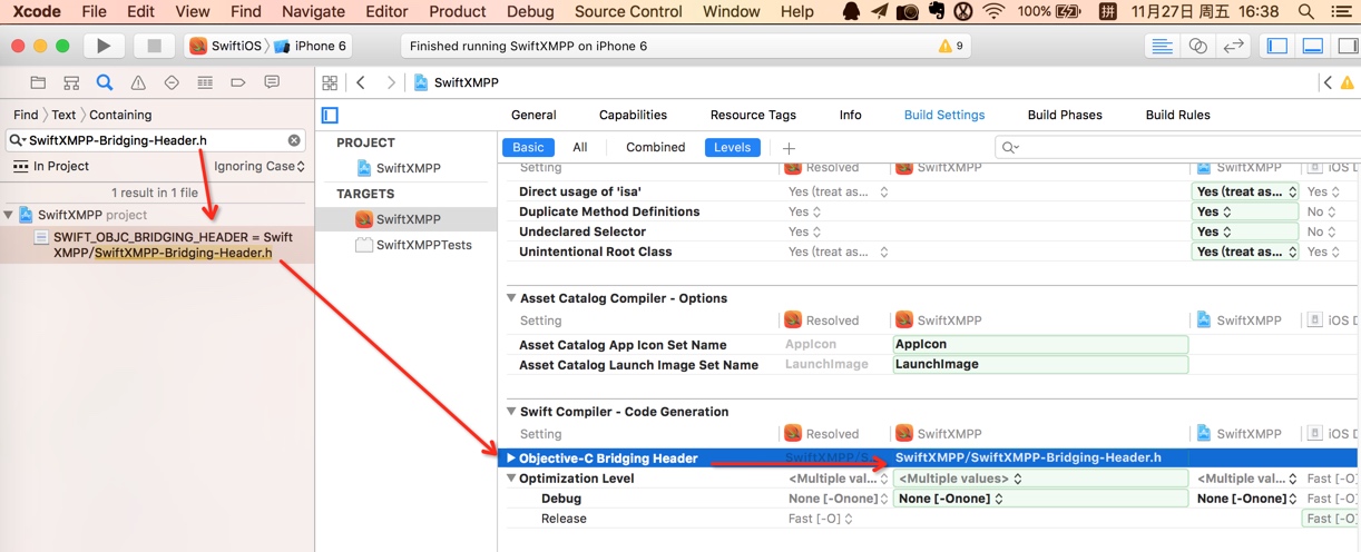 found Object-C Bridging Header settings
