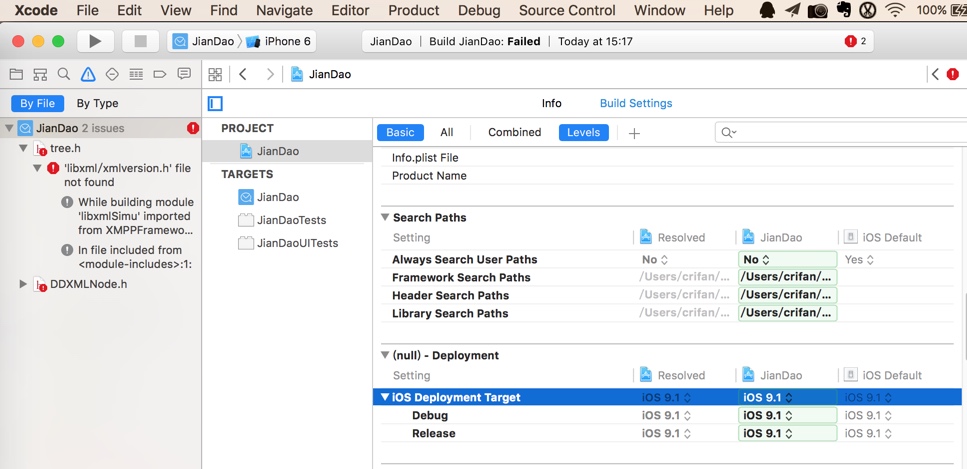 here xcode target ios 9.1