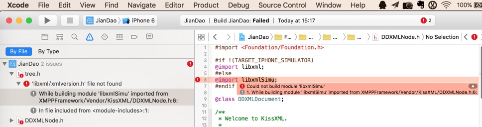 ［已解决］Xcode中Swift项目中导入XMPPFramework编译出错：libxml xmlversion.h file not found