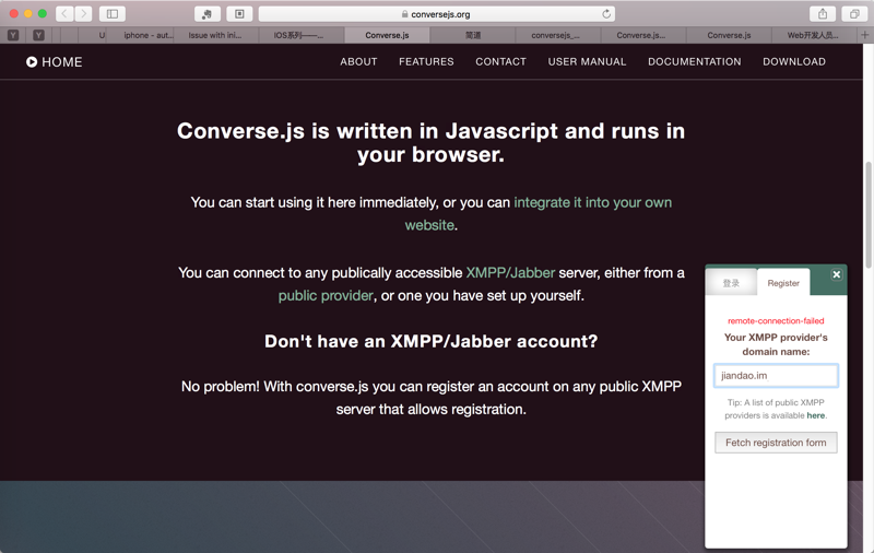 open conversejs.org home page