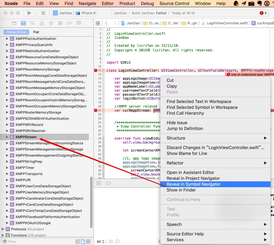 reveal in symbol navigator