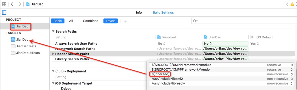 set PROJECT inherited