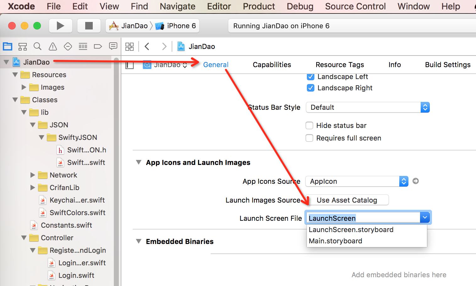 xcode add launch screen storyboard