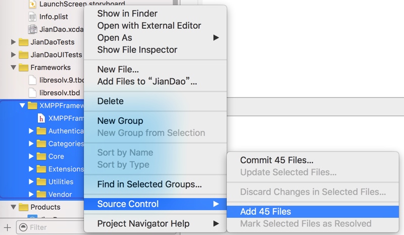 ［部分解决］Xcode中批量添加（或者Commit提交）到源码控制