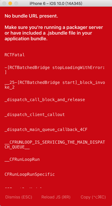 【已解决】ReactNative iOS运行再次出错：No bundle URL present