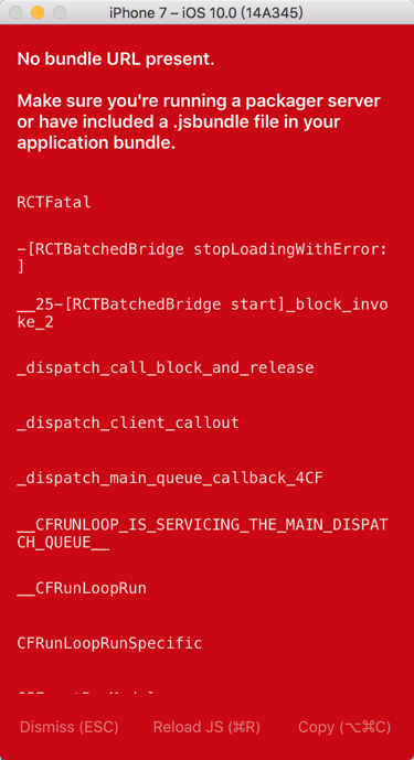 【已解决】ReactNative iOS运行出错：No bundle URL present