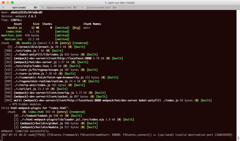 【已解决】Mac中Webpack出错：node FSEvents.framework FSEventStreamStart ERROR FSEvents_connect ipc send invalid destination port