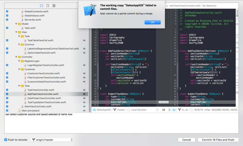  Xcode Git The Working Copy Failed To Commit Files Fatal 