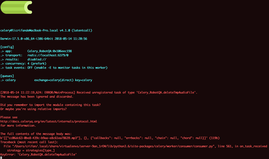 【已解决】合并Celery的task到Flask后任务运行出错：ERROR/MainProcess Received unregistered