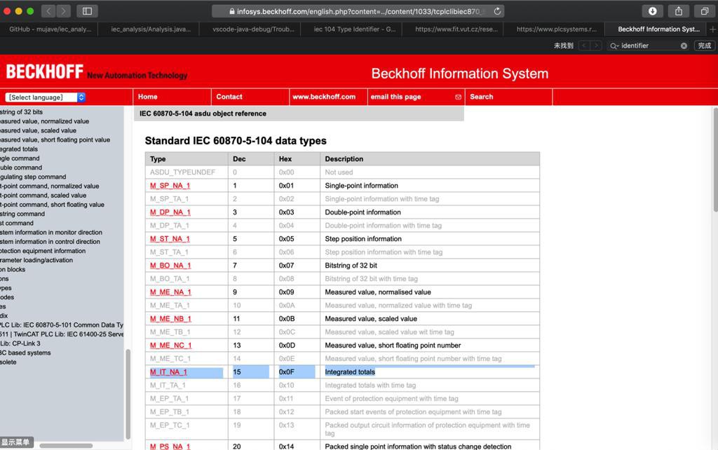 【已解决】IEC 104协议中的Type Identifier的定义