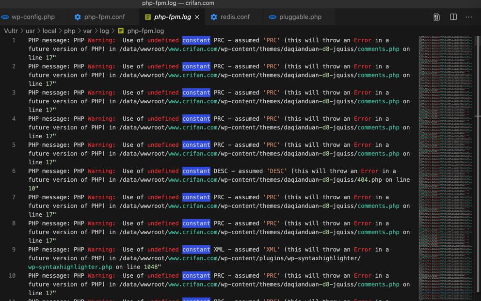 【已解决】Wordpress中php出错：PHP message PHP Warning  Use of undefined constant PRC