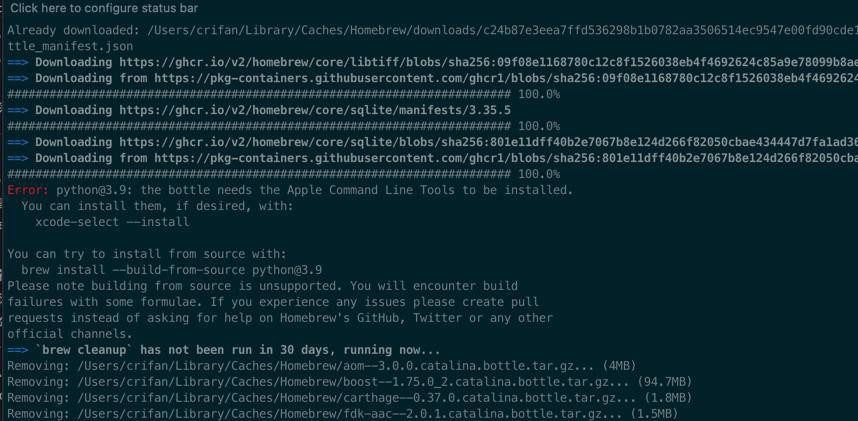 【已解决】Mac中brew install graphviz期间出错：Error python@3.9 the bottle needs the Apple Command Line Tools to be installed