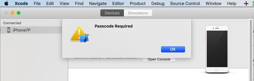 【已解决】Xcode中勾选iPhone的Connect via network结果弹框：Passcode Required