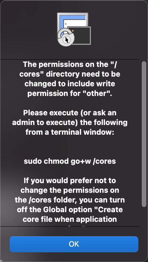 【已解决】Mac恢复系统后SecureCRT启动报错：The permissions on the cores directory need to be changed