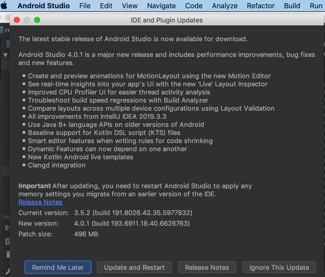 【记录】Android Studio根据提示升级到最新4.0.1版本和更新其他内容
